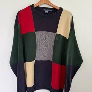 Vintage Nautica Colorblock Cable Knit Sweater - Large
